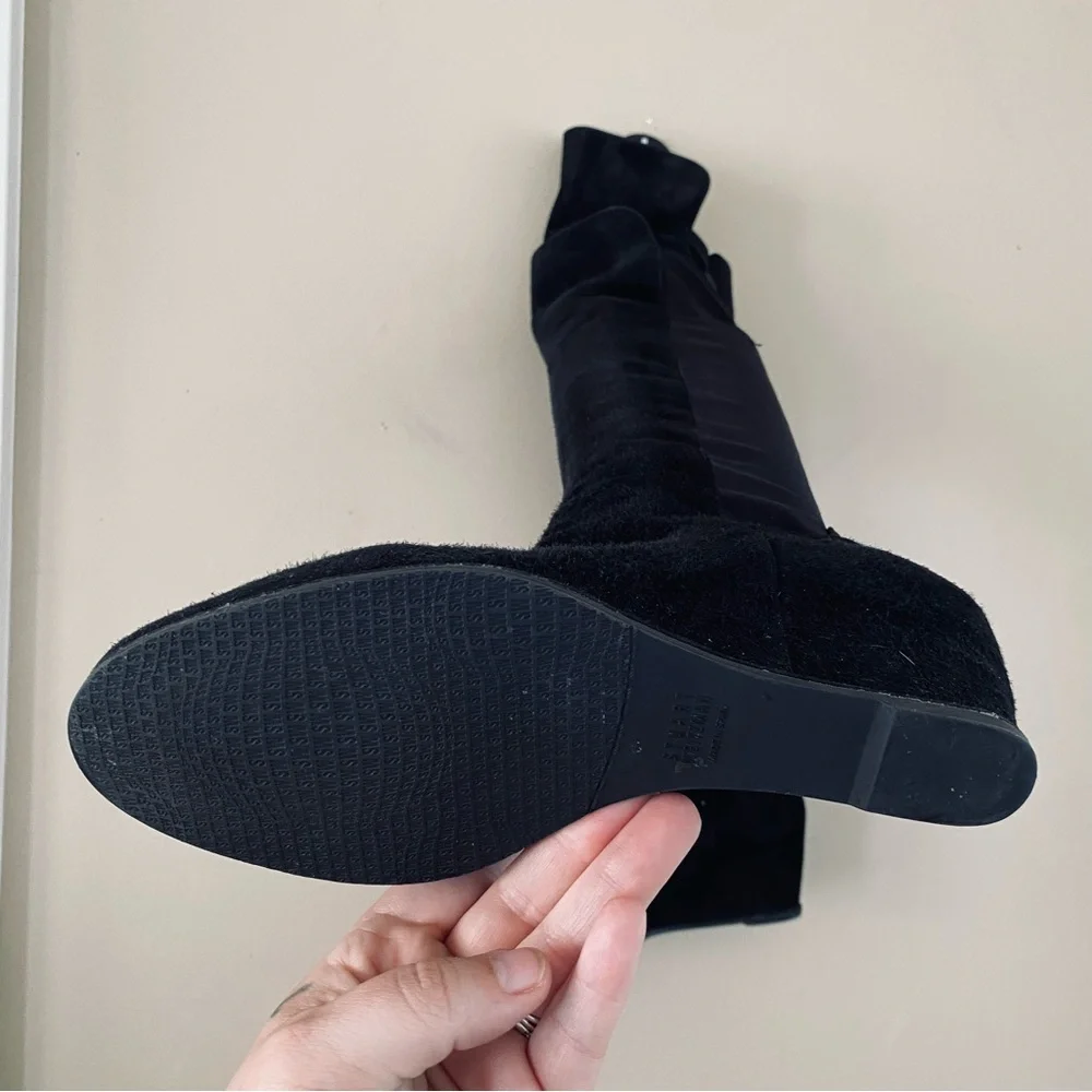 Stuart Weitzman Luxury Classic Black Suede Leather & Neoprene Stretch Calf Boots